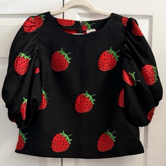 Mauve Black Blouse with Red Strawberry Print - Picture 2 of 3